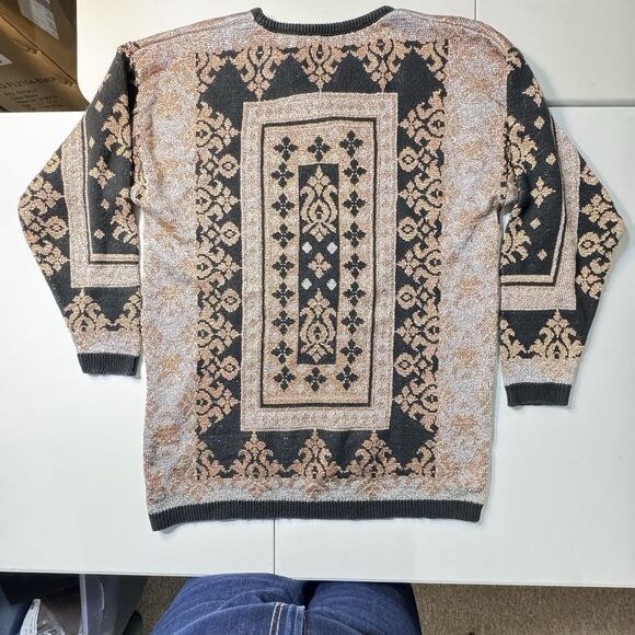 VTG 90s COMPAGNIE INTERNATIONALE EXPRESS Sparkly Lurex Long Sweater Size L USA - Picture 4 of 7